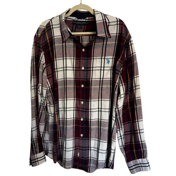 U.S. Polo Assn. XL Plaid Button-Down Shirt Burgundy/White/Blue - Picture 1 of 4